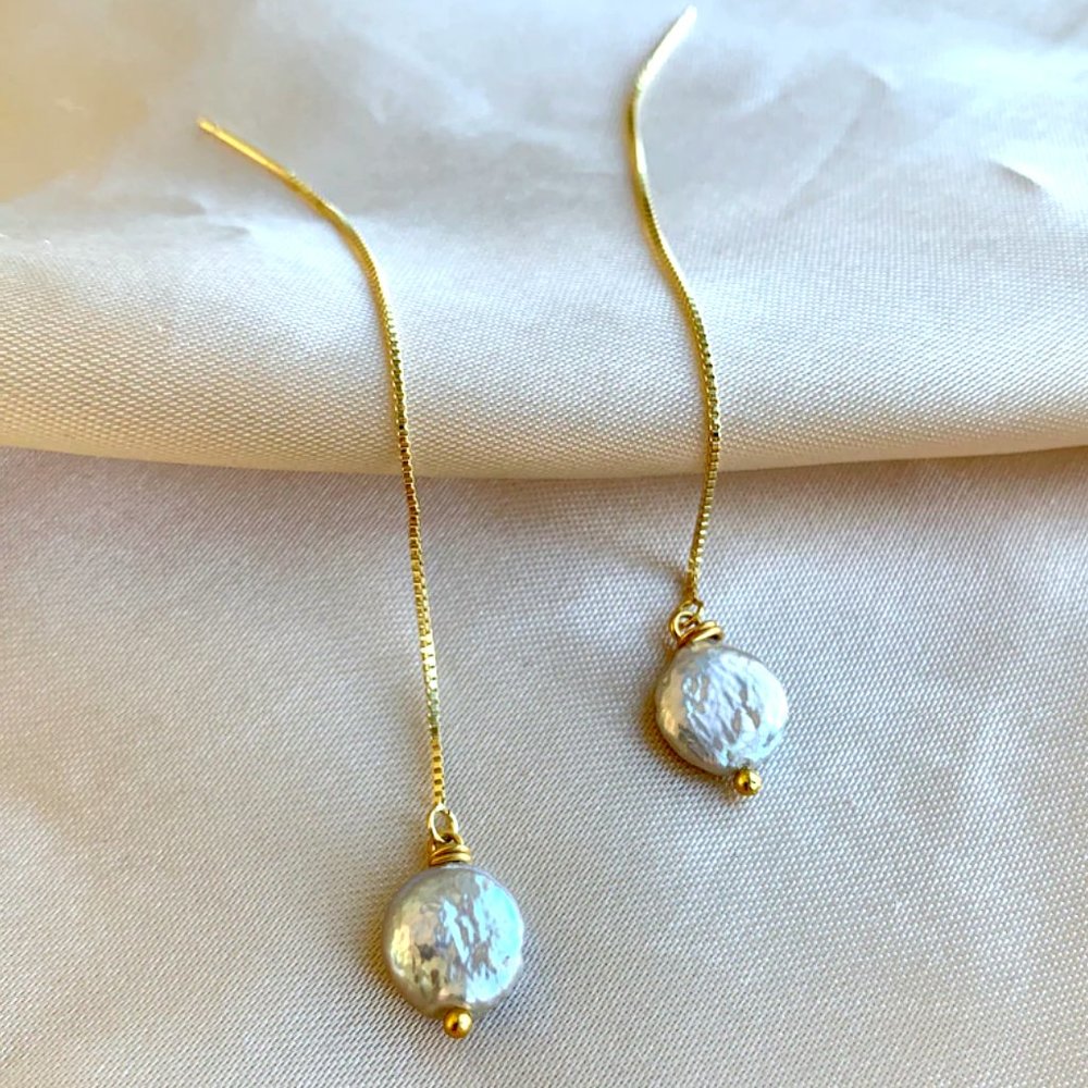 pearl threader earrings